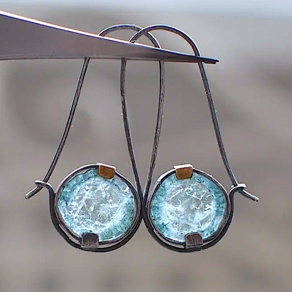 Moonstone Boho Dangle Earrings Vintage Irregular Tribal Round Blue - Picture 1 of 3